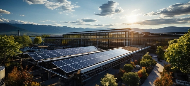 placas de energia solar fotovoltaica gerando energia renovável e sustentável para o local